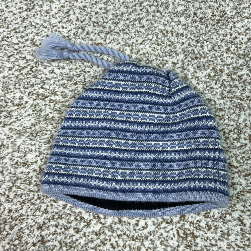 Columbia Beanie‎ Hat Youth One Size Blue Knit Fleece = Tassel Winter Wool Blend